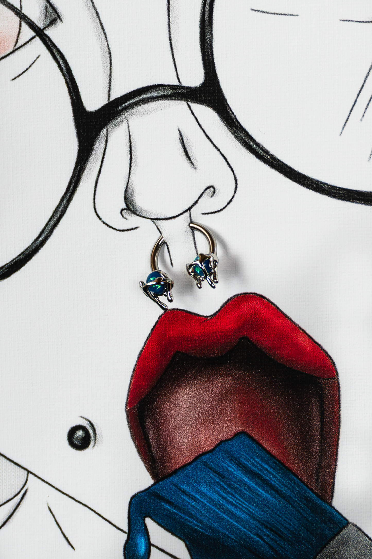 Piercing detail of Painted in Blue Pierced Edition