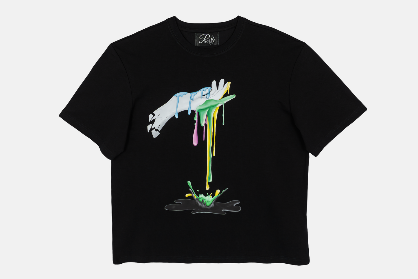 Dripping Paint men's black t-shirt with hand-drawn dripping paint art