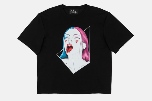 Pair of Hearts men's black tee with hand-drawn design