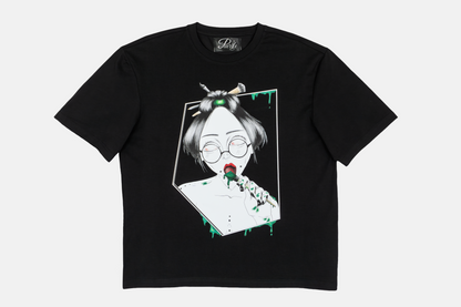 Painted in Green men's black t-shirt with bold green hand-drawn brushstrokes