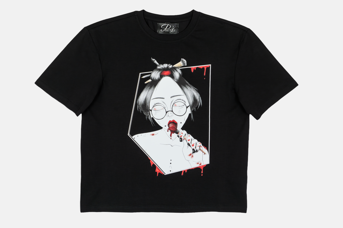 Painted in Red men's graphic black t-shirt - hand drawn design