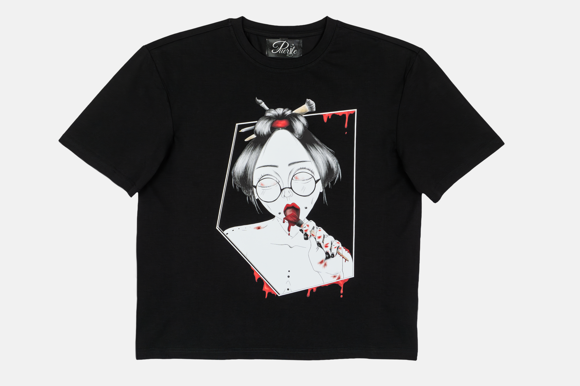 Painted in Red men's graphic black t-shirt - hand drawn design