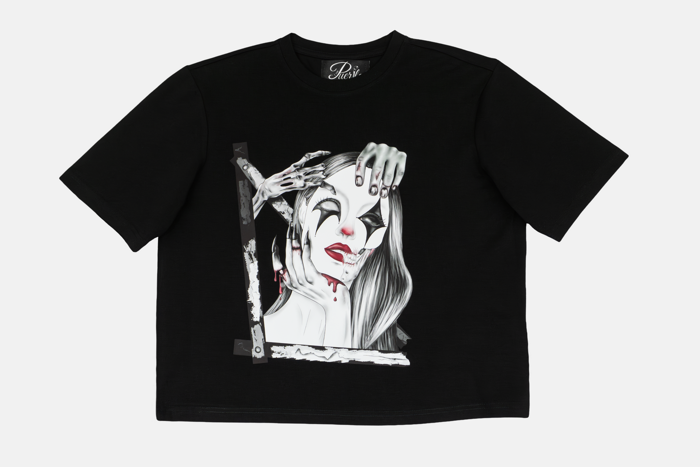 Trapped in the Darkness women's black graphic tee with mysterious hand-drawn artwork