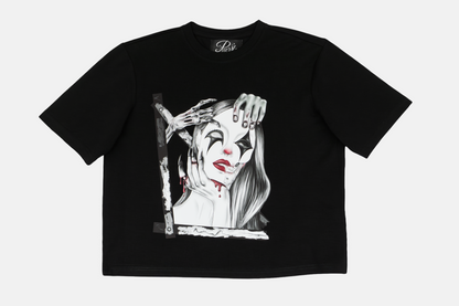 Trapped in the Darkness women's black graphic tee with mysterious hand-drawn artwork