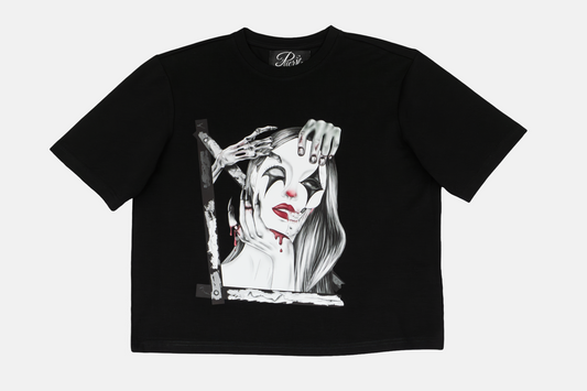 Trapped in the Darkness women's black graphic tee with mysterious hand-drawn artwork