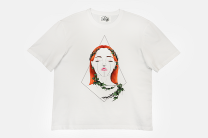 Tangled Ivy men's white tee with hand-drawn nature-inspired ivy patterns