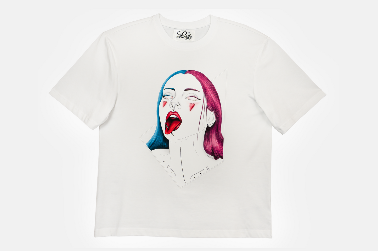 Pair of Hearts men's white tee with hand-drawn design