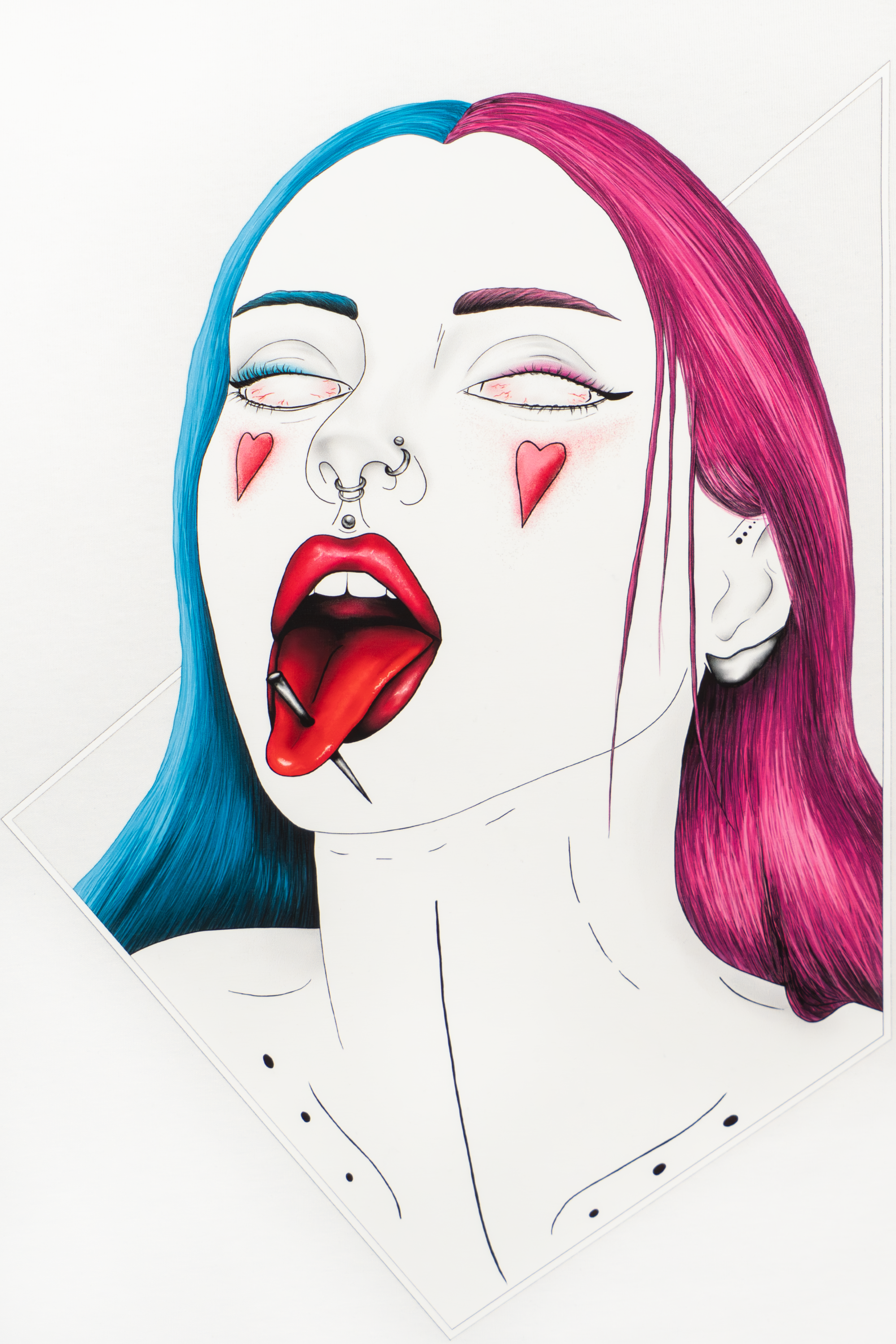 Close-up of Pair of Hearts artwork on black T-shirt