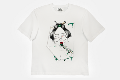 Painted in Green men's white t-shirt with bold green hand-drawn brushstrokes