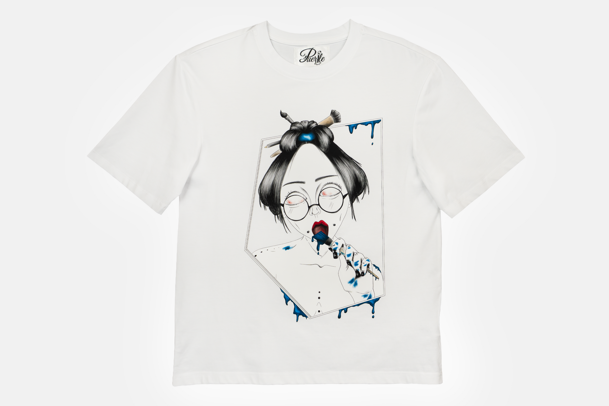 Painted in Blue men's graphic white t-shirt - hand drawn design