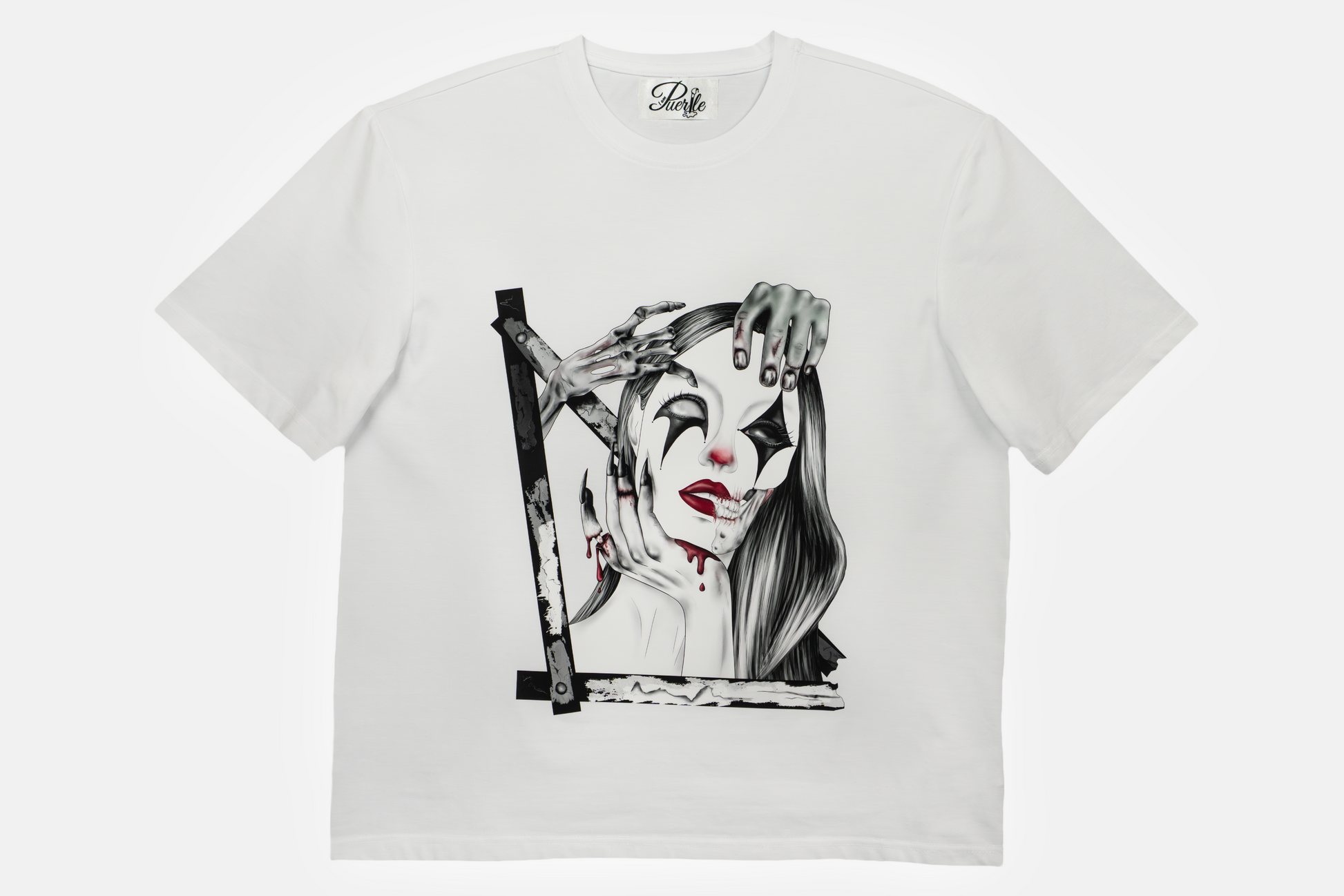 Trapped in the Darkness men's white tee with dark hand-drawn artwork