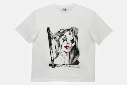Trapped in the Darkness men's white tee with dark hand-drawn artwork