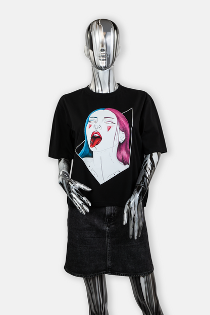 Female mannequin wearing Pair of Hearts edgy black T-shirt