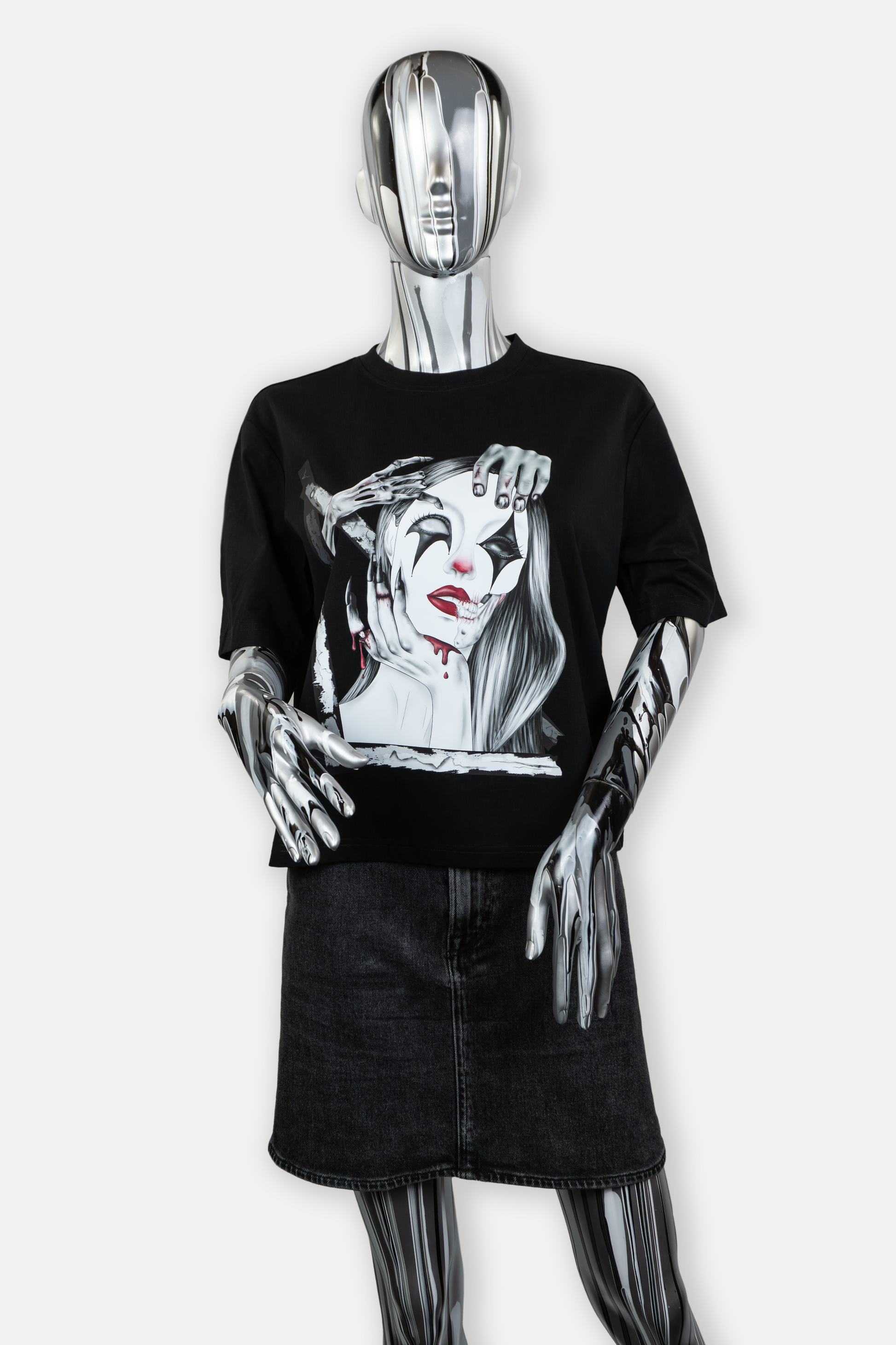 Female mannequin wearing black Trapped in the Darkness T-shirt