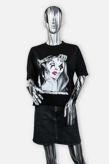 Female mannequin wearing black Trapped in the Darkness T-shirt