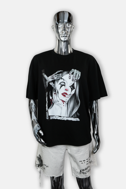 Male mannequin wearing Trapped in the Darkness men's black tee with dark hand-drawn artwork