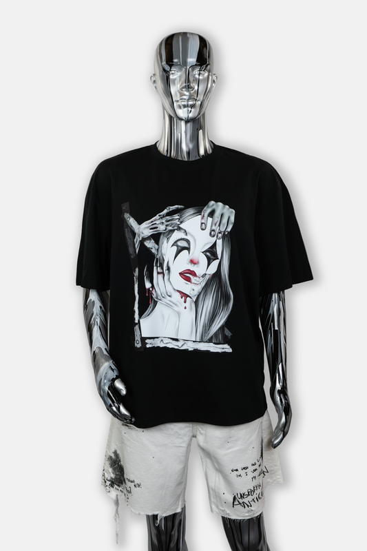 Male mannequin wearing Trapped in the Darkness men's black tee with dark hand-drawn artwork