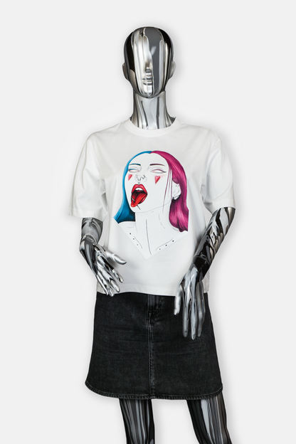 Female mannequin wearing Pair of Hearts edgy white T-shirt