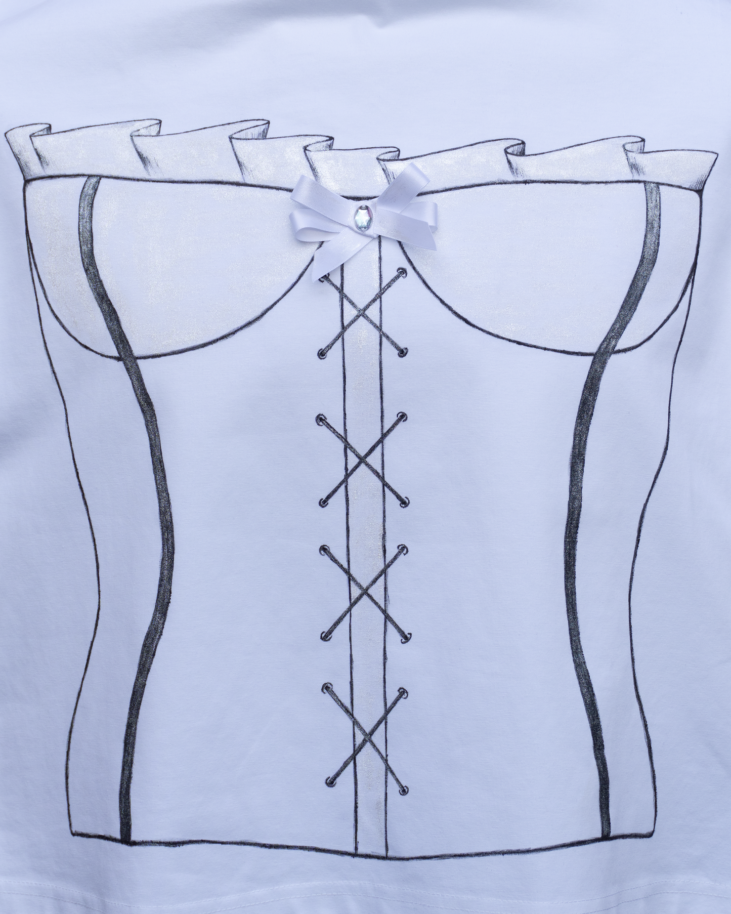 Hand painted corset on a white cotton tshirt for women