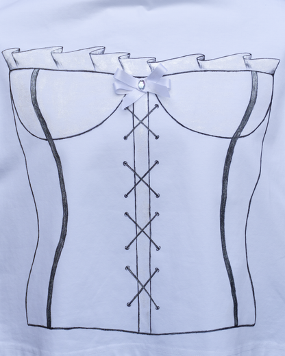 Hand painted corset on a white cotton tshirt for women